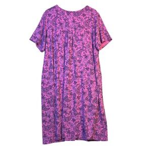 J Jill Wearever Women Short Sleeve Midi‎ Shift Dress 2X Pink Comfort Breathable